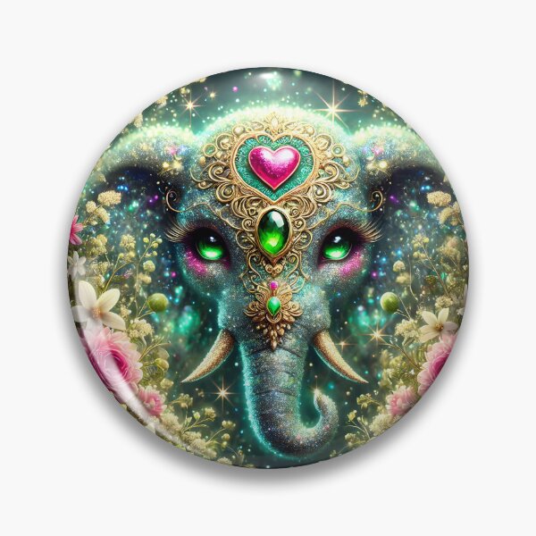 Item preview, Sparkling Green Elephant – Cute Floral Fantasy with Pink Heart and Emerald Stone designed and sold by EmeraldeaArt.