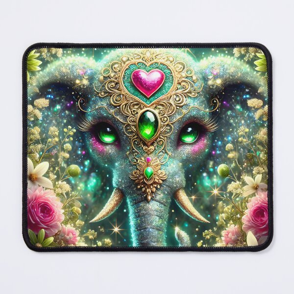 Item preview, Sparkling Green Elephant – Cute Floral Fantasy with Pink Heart and Emerald Stone designed and sold by EmeraldeaArt.