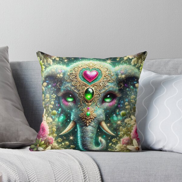 Item preview, Sparkling Green Elephant – Cute Floral Fantasy with Pink Heart and Emerald Stone designed and sold by EmeraldeaArt.