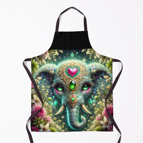 Item preview, Sparkling Green Elephant – Cute Floral Fantasy with Pink Heart and Emerald Stone designed and sold by EmeraldeaArt.