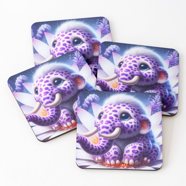 Item preview, Cute Purple Leopard Baby Mammoth – Fantasy Animal Sitting on a Flower designed and sold by EmeraldeaArt.