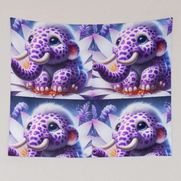 Item preview, Cute Purple Leopard Baby Mammoth – Fantasy Animal Sitting on a Flower designed and sold by EmeraldeaArt.