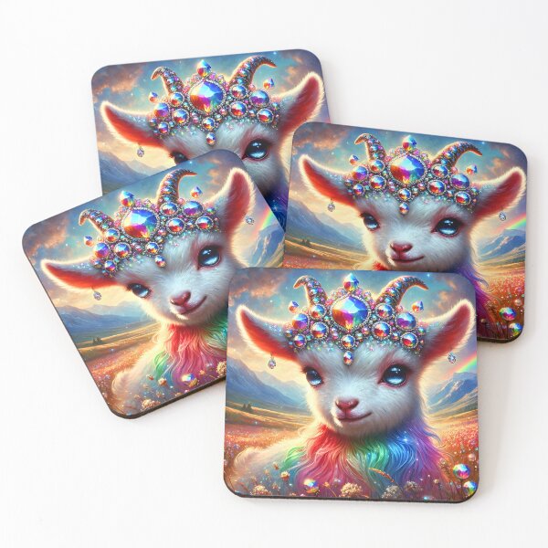 Item preview, Bejeweled Cute Goat – Rainbow Fantasy Meadow Illustration designed and sold by EmeraldeaArt.