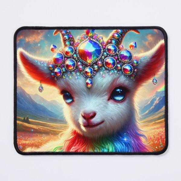 Item preview, Bejeweled Cute Goat – Rainbow Fantasy Meadow Illustration designed and sold by EmeraldeaArt.