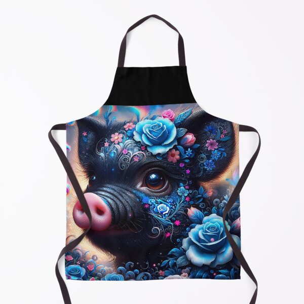 Item preview, Fantasy Black Pig with Blue Roses – Cute Floral Art for Animal Lovers designed and sold by EmeraldeaArt.