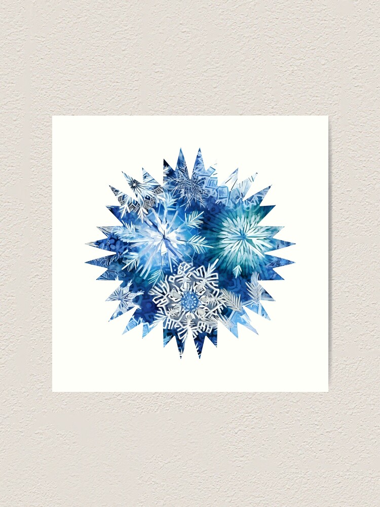Thumbnail 1 of 3, Art Print, Blue Snowflake designed and sold by gracefullizard.