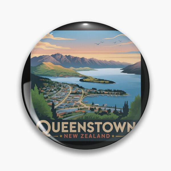 Item preview, Vintage Queenstown New Zealand Travel Poster – Scenic Lake and Mountain Landscape Illustration designed and sold by VividOrganica.