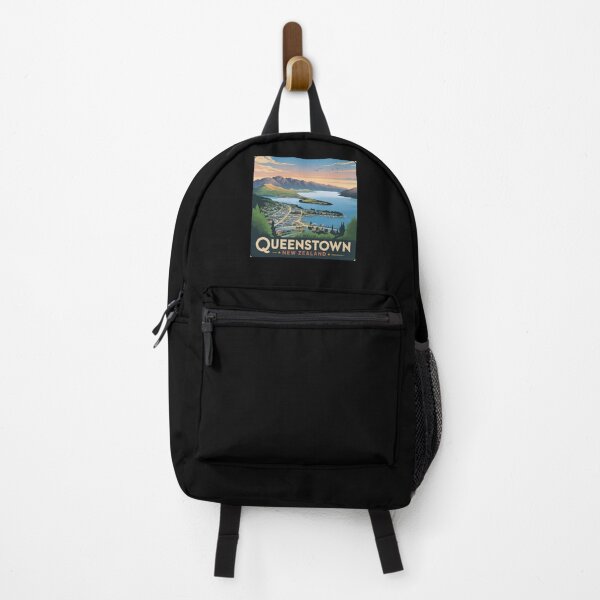 Item preview, Vintage Queenstown New Zealand Travel Poster – Scenic Lake and Mountain Landscape Illustration designed and sold by VividOrganica.