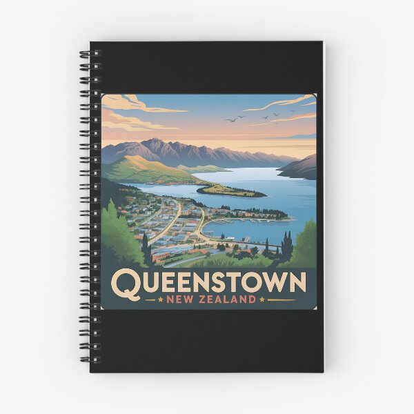 Item preview, Vintage Queenstown New Zealand Travel Poster – Scenic Lake and Mountain Landscape Illustration designed and sold by VividOrganica.