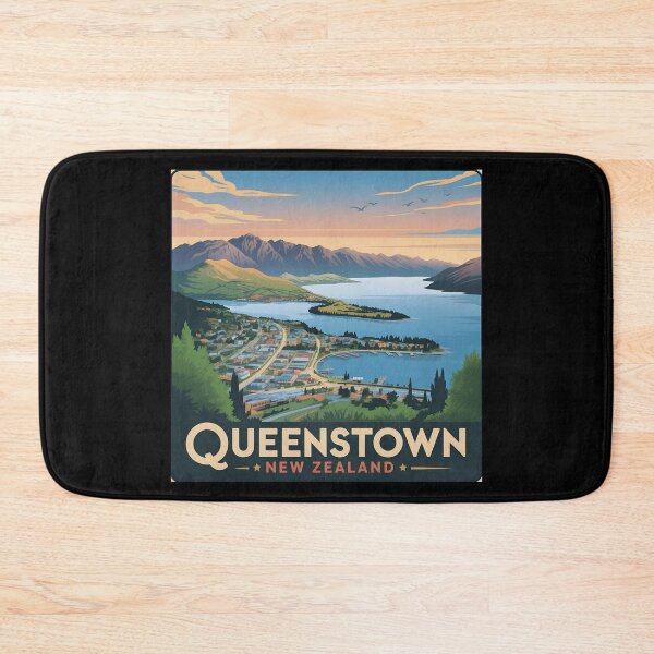 Item preview, Vintage Queenstown New Zealand Travel Poster – Scenic Lake and Mountain Landscape Illustration designed and sold by VividOrganica.