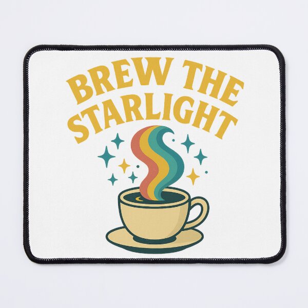 Item preview, Brew the Starlight – retro rainbow steam over cosmic cup designed and sold by ArcaneBeans.