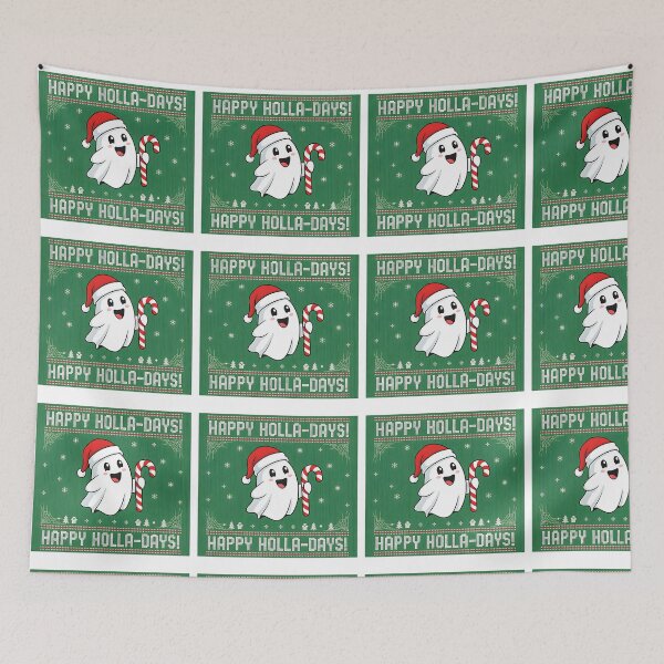Item preview, Happy Holla-Days" Cute Ghost Christmas Sweater designed and sold by Silent Watch Threads..