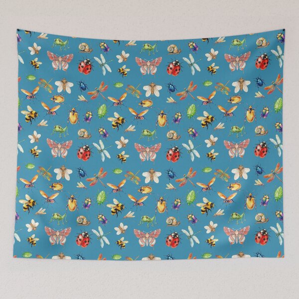 Item preview, Colorful Insects Pattern – Vintage Botanical Bugs & Butterflies Art - BLUE designed and sold by PAPIRO SIGLO XXI.