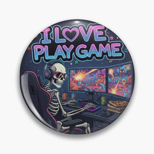 Item preview, Skeleton Gamer Setup | I Love Play Game Neon Art designed and sold by TheArtForge.