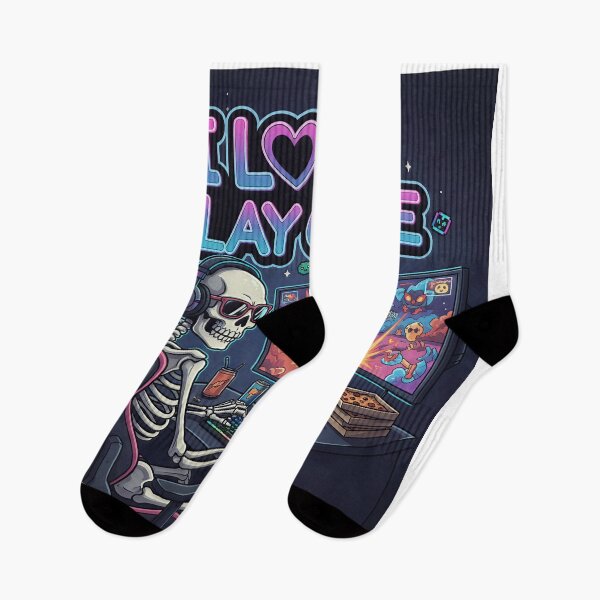 Item preview, Skeleton Gamer Setup | I Love Play Game Neon Art designed and sold by TheArtForge.