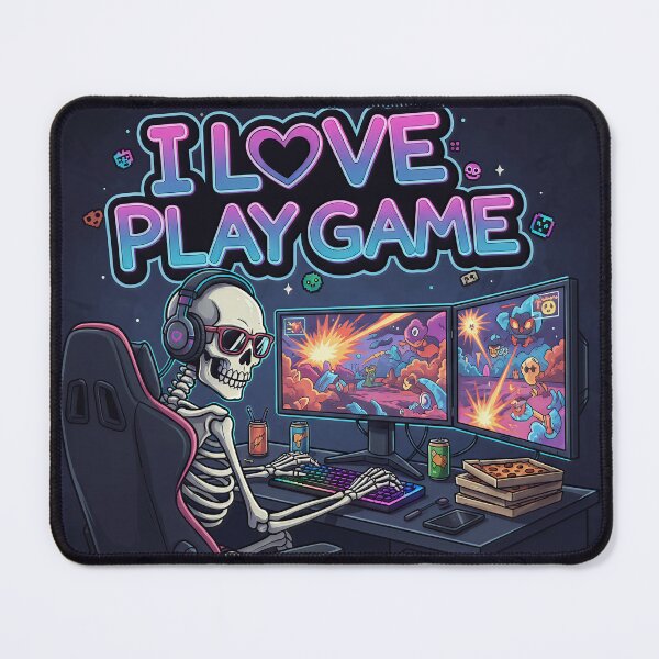 Item preview, Skeleton Gamer Setup | I Love Play Game Neon Art designed and sold by TheArtForge.