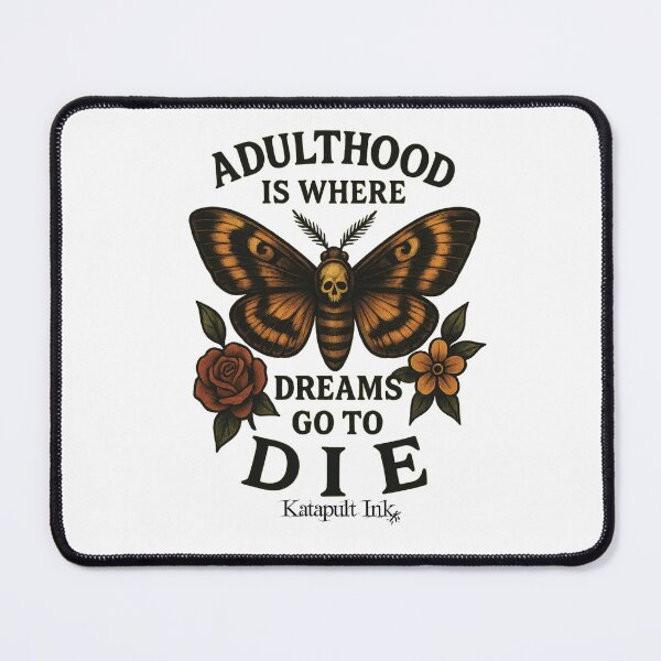 Item preview, “Adulthood Is Where Dreams Go to Die” — Neo-Traditional Tiger Moth Tee designed and sold by Katapultink.