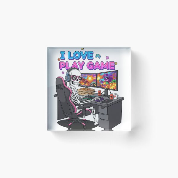 Item preview, Skeleton Gamer Setup | I Love Play Game Cartoon Art designed and sold by TheArtForge.