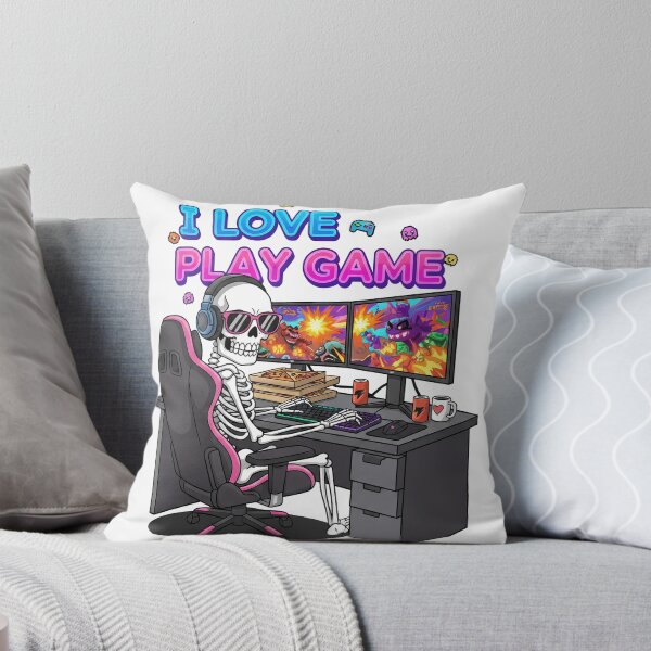 Item preview, Skeleton Gamer Setup | I Love Play Game Cartoon Art designed and sold by TheArtForge.