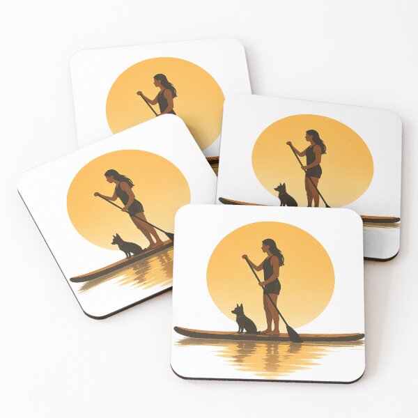 Item preview, Woman and Dog on Stand Up Paddle Board at Sunset designed and sold by SassyArtistry.