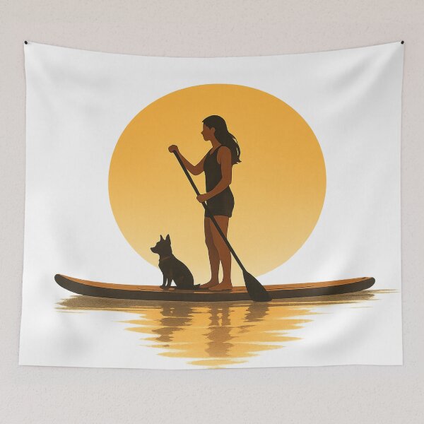 Item preview, Woman and Dog on Stand Up Paddle Board at Sunset designed and sold by SassyArtistry.