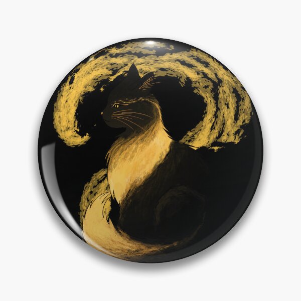 Item preview, Shimmerfur – Guardian of the Golden Light (with background) | Golden Fantasy Cat on Black designed and sold by Sumpfmaus.
