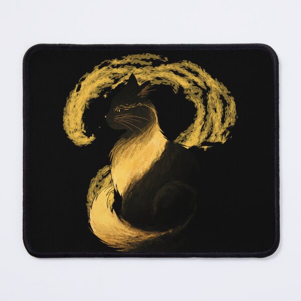 Item preview, Shimmerfur – Guardian of the Golden Light (with background) | Golden Fantasy Cat on Black designed and sold by Sumpfmaus.