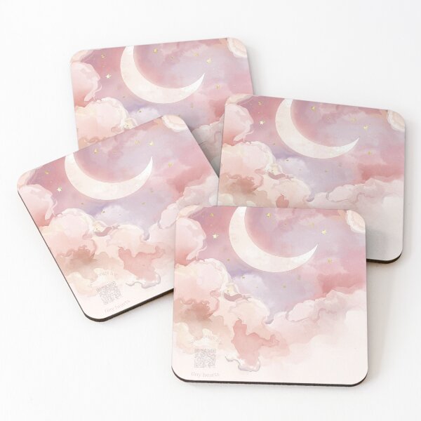 Item preview, Pink Cloud & Moon Watercolor – QR Lullaby Playlist (30 Soothing Songs) designed and sold by Esterlane.
