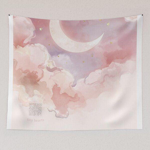 Item preview, Pink Cloud & Moon Watercolor – QR Lullaby Playlist (30 Soothing Songs) designed and sold by Esterlane.