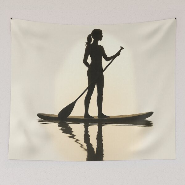Item preview, Woman Paddle Boarding at Sunset Reflection designed and sold by SassyArtistry.