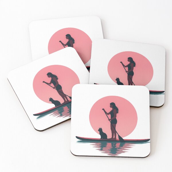 Item preview, Woman Paddle Boarding with Cat at Sunset designed and sold by SassyArtistry.