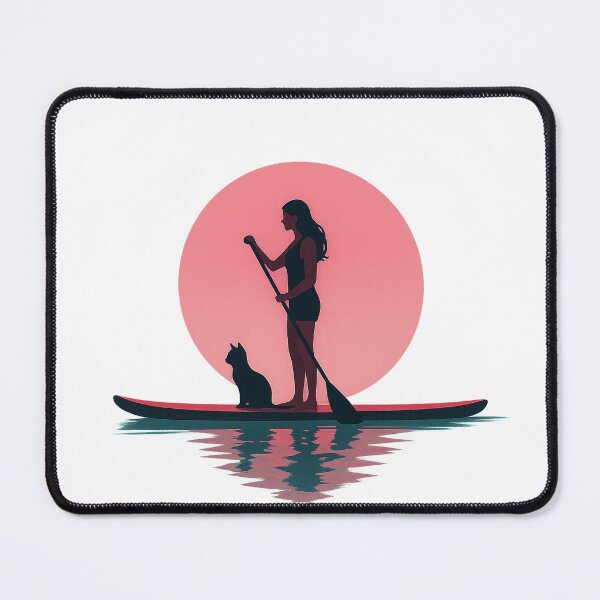 Item preview, Woman Paddle Boarding with Cat at Sunset designed and sold by SassyArtistry.