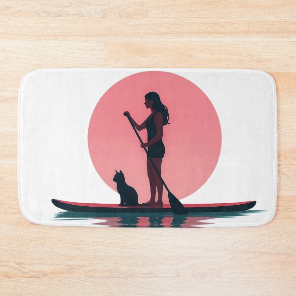 Item preview, Woman Paddle Boarding with Cat at Sunset designed and sold by SassyArtistry.