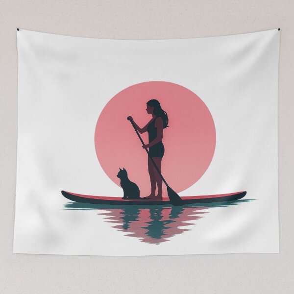 Item preview, Woman Paddle Boarding with Cat at Sunset designed and sold by SassyArtistry.
