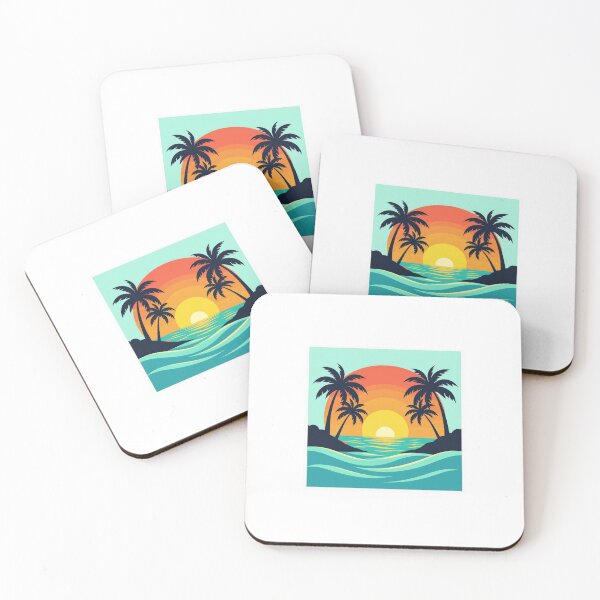 Item preview, Tropical Horizon Sticker – Retro Minimalist Sunset Waves and Palm Tree Design designed and sold by WhimsyByPaul.redbubble.com.