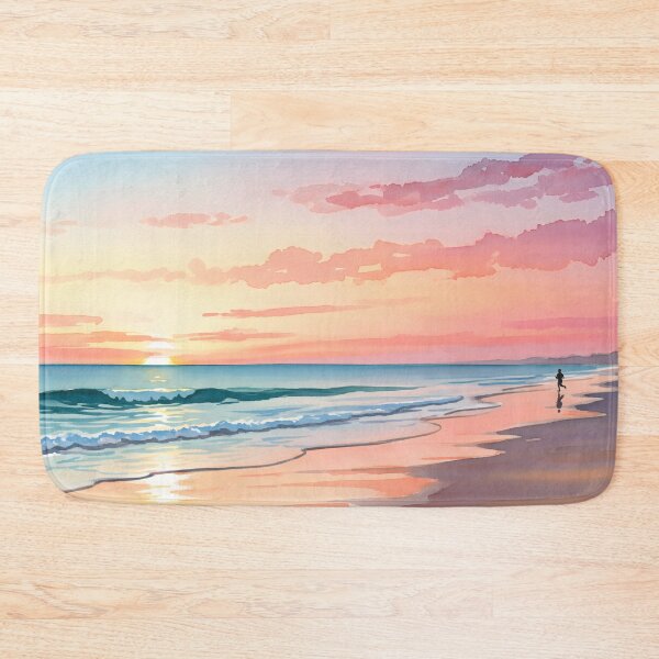 Item preview, Person running on a beach at sunrise with pink and gold sky designed and sold by homydesign.