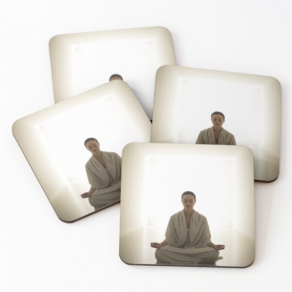 Item preview, Woman meditating in a dimly lit tunnel with bright light at the end designed and sold by homydesign.