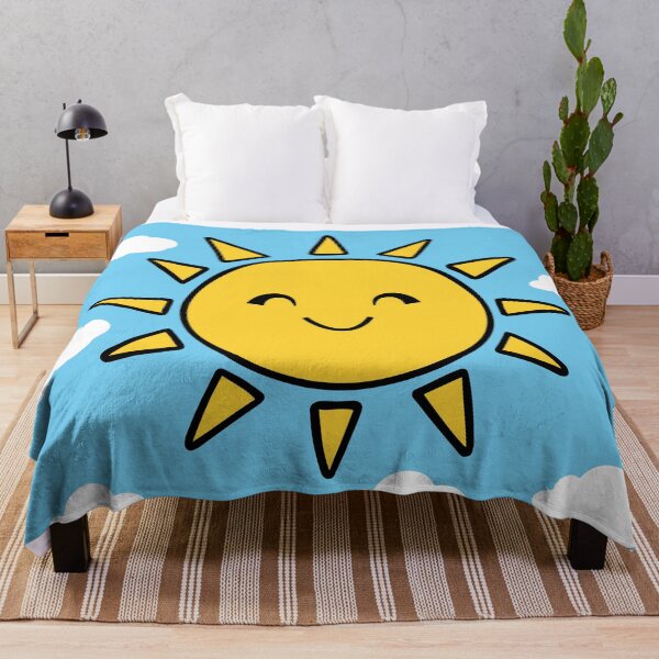 Item preview, Sun Drawing shining Smiling Cartoon vector Illustration Happy Yellow Sun with white Clouds on Blue Sky designed and sold by AtonuHaque.
