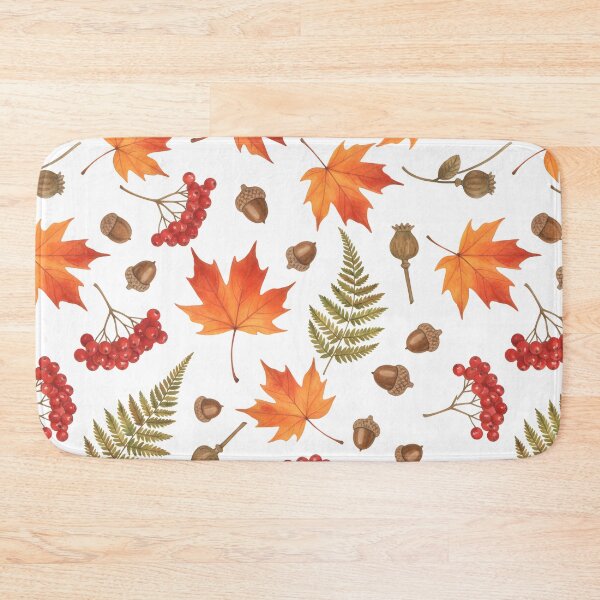 Item preview, Autumn nature seamless pattern with maple leaves rowan berries and acorns designed and sold by homydesign.