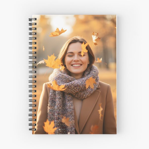 Item preview, Happy woman enjoying falling autumn leaves in a park designed and sold by homydesign.
