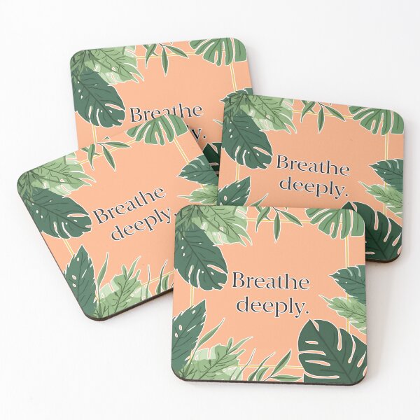 Item preview, Breathe Deeply: Mindfulness and Calm Quote in Tropical Leaf Frame and Modern Graphic Style designed and sold by karina360.