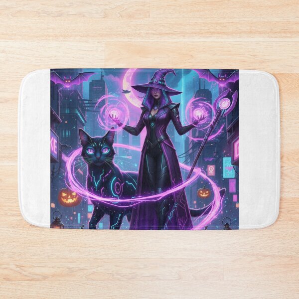 Item preview, Mystical Cyberpunk Witch and Her Cat | Futuristic Halloween Art for Witchcore & Cyber Aesthetics designed and sold by VibeCraftique.