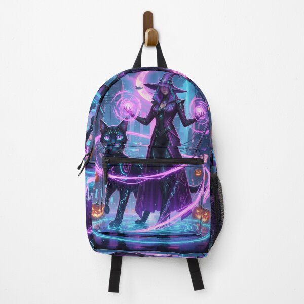 Item preview, Mystical Cyberpunk Witch and Her Cat | Futuristic Halloween Art for Witchcore & Cyber Aesthetics designed and sold by VibeCraftique.