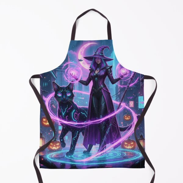 Item preview, Mystical Cyberpunk Witch and Her Cat | Futuristic Halloween Art for Witchcore & Cyber Aesthetics designed and sold by VibeCraftique.