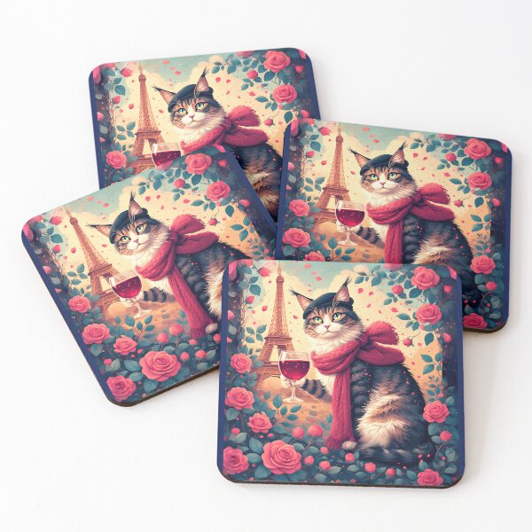Item preview, A cat in a beret with a glass of red wine near the Eiffel Tower. designed and sold by Natalia-Vlad.