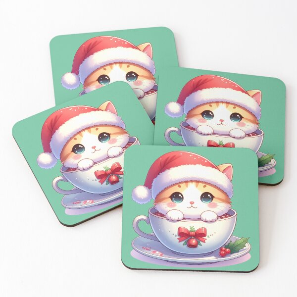 Item preview, Kawaii Cat in Christmas Cocoa Mug - Cute Kitten with Santa Hat designed and sold by AOG-DESIGNS.