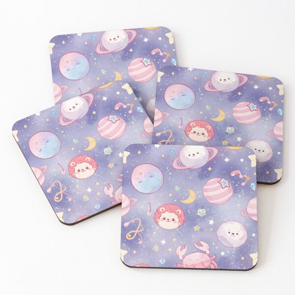 Item preview, Kawaii Cosmic Zodiac Seamless Pattern with Planets and Pink Crab designed and sold by MoonlitDoodles1.
