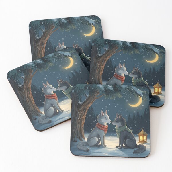 Item preview, Snowy Night Romance – Two Wolves Under the Stars designed and sold by WildlifeWhimsy.