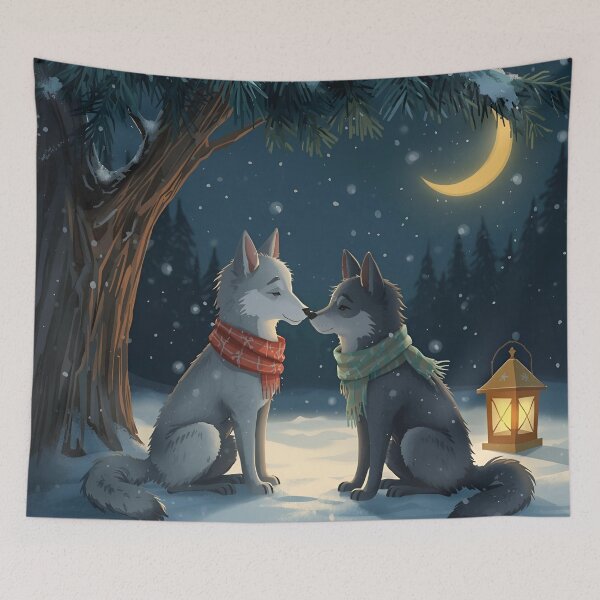 Item preview, Snowy Night Romance – Two Wolves Under the Stars designed and sold by WildlifeWhimsy.