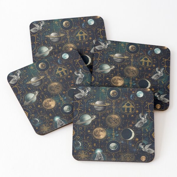 Item preview, Dark Celestial Zodiac Seamless Pattern with Moons, Planets, and Occult Hands designed and sold by MoonlitDoodles1.